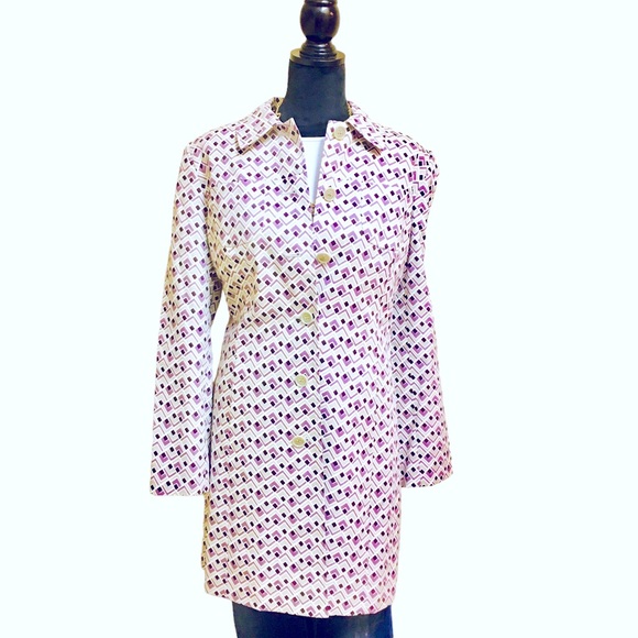 🌦️Loft Purple, tan and white Trench Coat Sz. L - Picture 1 of 8
